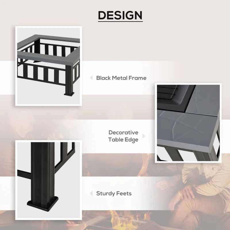 Outsunny Square Metal Fire Pit With Waterproof Cover/Grey - Black - 842-073 - Image 5