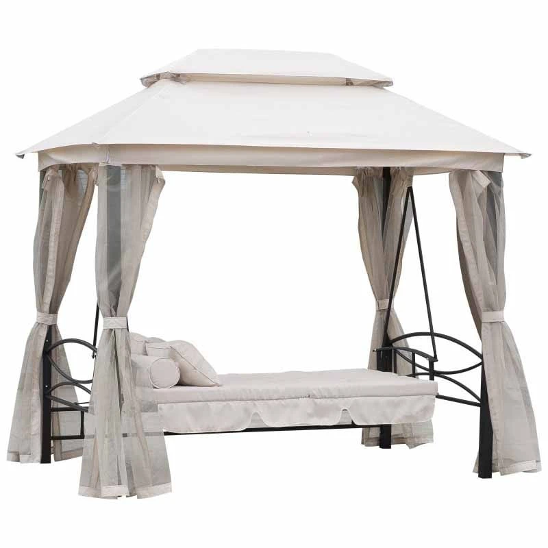 Outsunny 2-in-1 Convertible Gazebo Swing Chair - Cream White - 84A-102 - Image 6