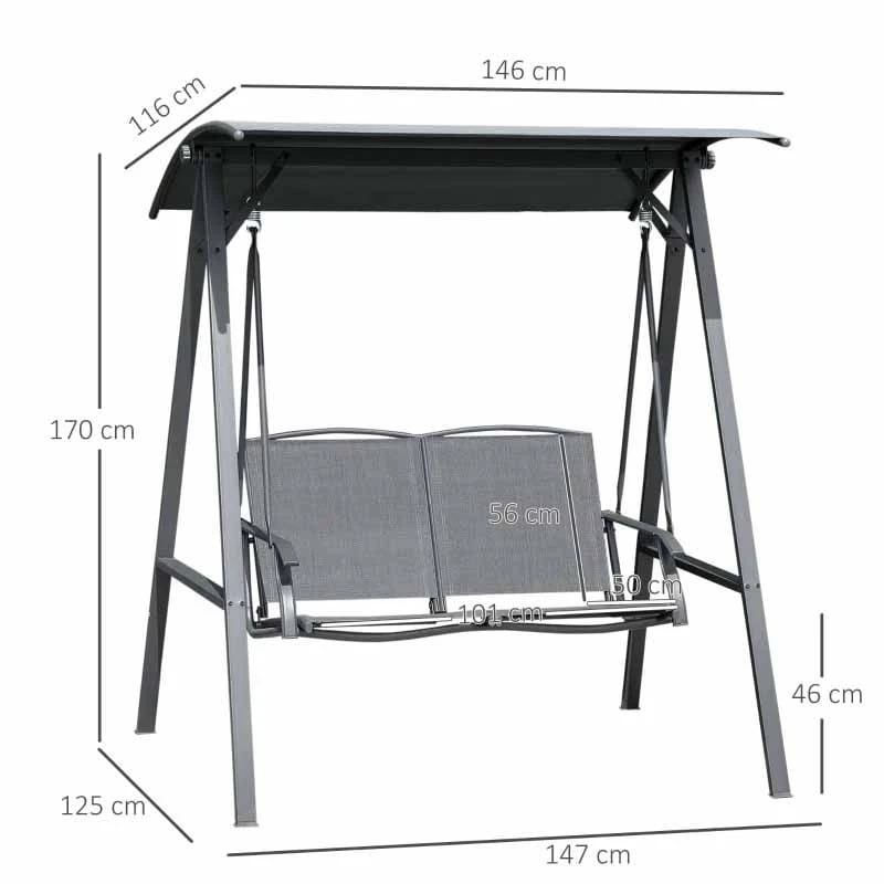 Outsunny 2 Seater Garden Swing Chair With Canopy - Dark Grey - 84A-251CG - Image 2