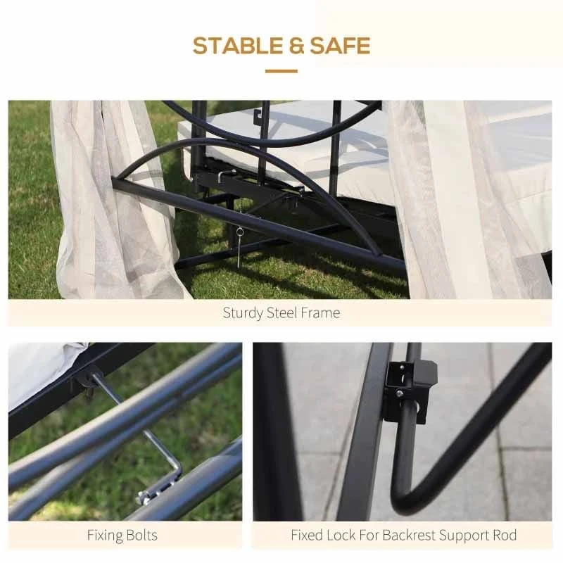 Outsunny 2-in-1 Convertible Gazebo Swing Chair - Cream White - 84A-102 - Image 7