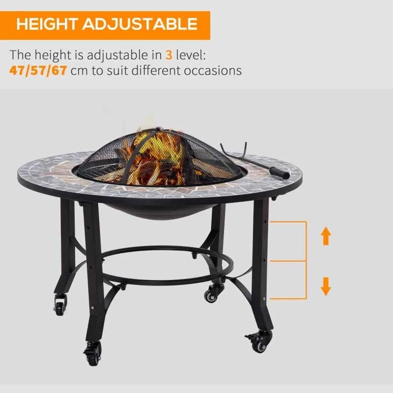 Outsunny 3-in-1 Outdoor Fire Pit On Wheels - Black - 842-218 - Image 7