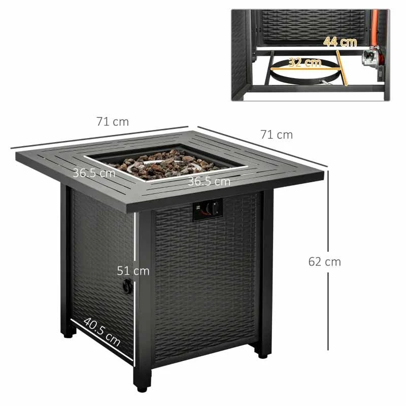 Outsunny Square Propane Gas Fire Pit Table 40000 BTU - Black - 842-260V70 - Image 9