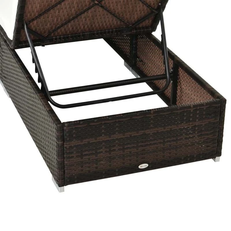 Outsunny Rattan Reclining Sun Lounger - Brown - 01-0230 - Image 5