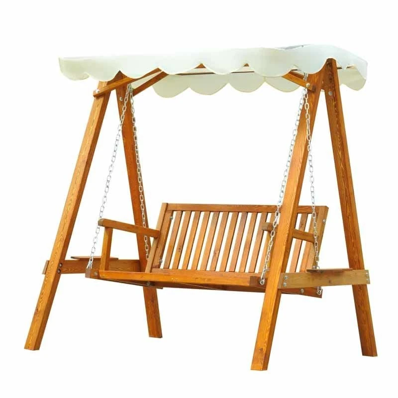 Outsunny 2-Seater Larch Wood Swing Chair - Cream - 01-0303 - Image 2