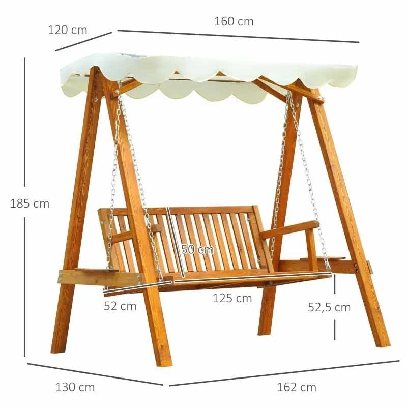 Outsunny 2-Seater Larch Wood Swing Chair - Cream - 01-0303 - Image 5