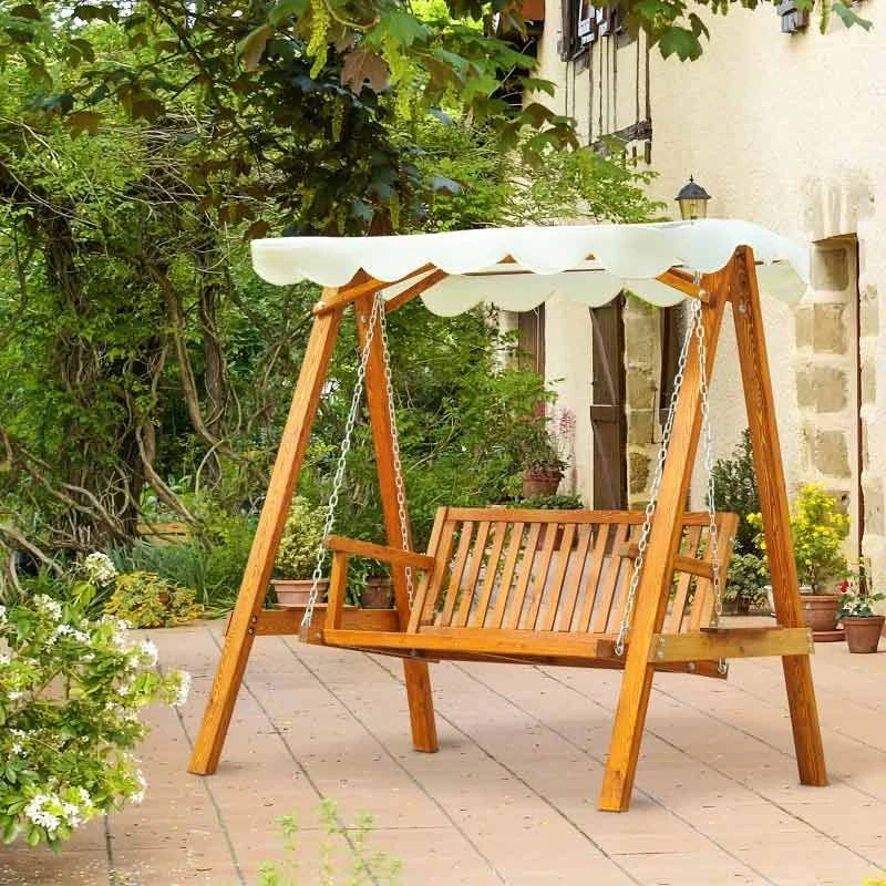 Outsunny 2-Seater Larch Wood Swing Chair - Cream - 01-0303 - Image 7