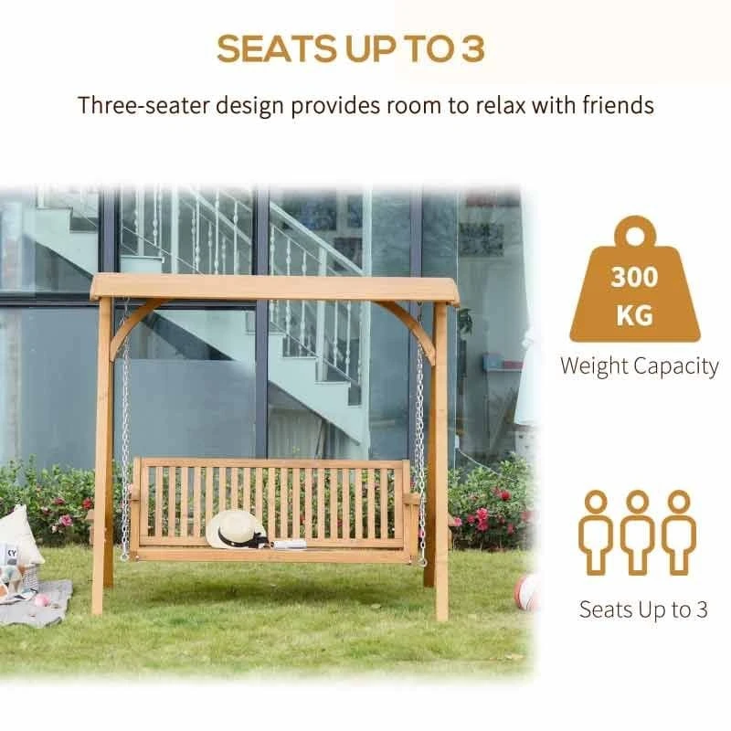 Outsunny 3-Seater Larch Wood Swing Chair - Teak - 01-0863 - Image 4