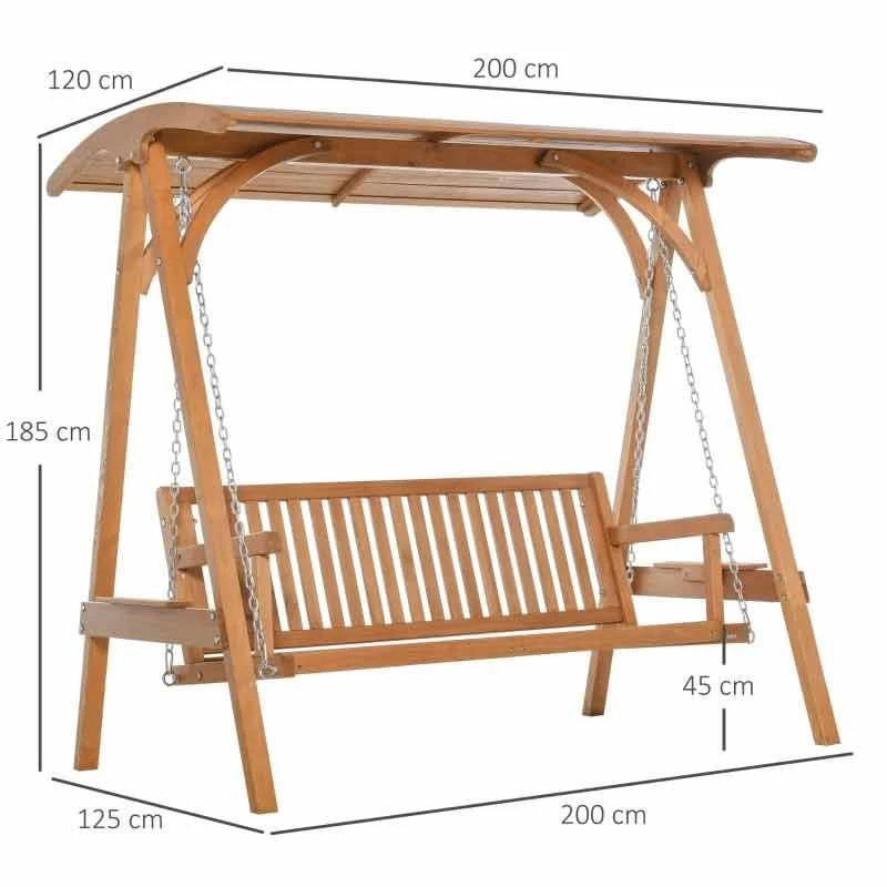Outsunny 3-Seater Larch Wood Swing Chair - Teak - 01-0863 - Image 10