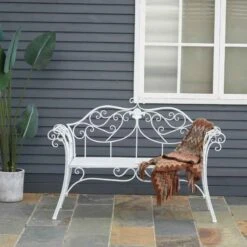 Outsunny 2 Seater Metal Garden Bench - White - 840-053