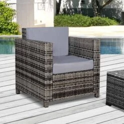 Outsunny Rattan Garden Armchair Sofa - Grey - 841-008V70