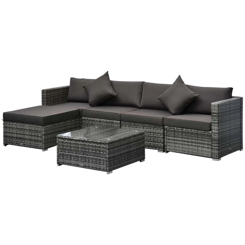 Outsunny 5-Seater Rattan Garden Furniture Set - Brown/Grey - 841-096V70 - Image 2