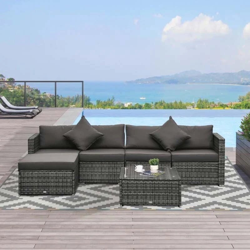 Outsunny 5-Seater Rattan Garden Furniture Set - Brown/Grey - 841-096V70 - Image 8