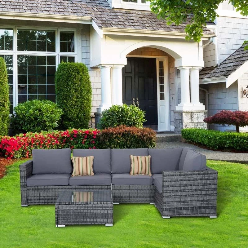 Outsunny 4 Piece Rattan Garden Furniture Set - Grey - 841-158 - Image 10