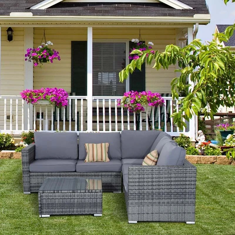 Outsunny 4 Piece Rattan Garden Furniture Set - Grey - 841-158