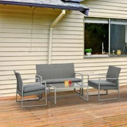 Outsunny 4-Seater Rattan Garden Furniture Set - Grey - 841-174V70