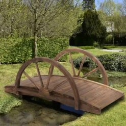 Outsunny Décor Walkway Fir Wood Garden Bridge 37H X 100L X 50Wcm - Brown - 844-252