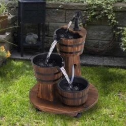 Outsunny Fir Wood 3 Barrel Water Feature With Electric Pump - Brown - 844-271V70