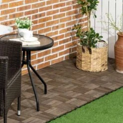 Outsunny 27 Pcs Wooden Interlocking Decking Tiles - 30 X 30cm Per Piece - Charcoal Grey - 844-609V00CG