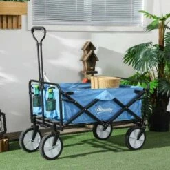 Outsunny Garden Trolley With Telescopic Handle - Blue - 845-340BU