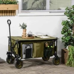 Outsunny Folding Garden Trolley - Green - 845-853V00GN