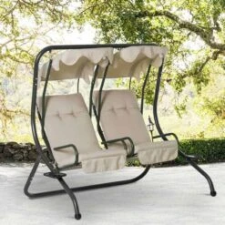 Outsunny 2-Seater Separate Swing Chair - Beige - 84A-052