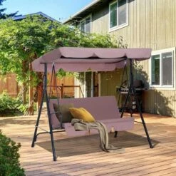 Outsunny 3 Seater Canopy Swing Chair - Brown - 84A-054BN