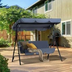 Outsunny 3 Seater Canopy Garden Swing Chair - Grey - 84A-054GY