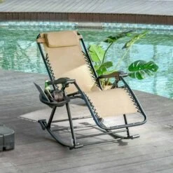 Outsunny Steel Garden Rocking Chair - Beige - 84A-080CW