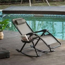 Outsunny Steel Garden Rocking Chair - Grey - 84A-080GY