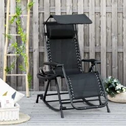 Outsunny Rocker Sun Lounger Chair - Black - 84A-080V01BK