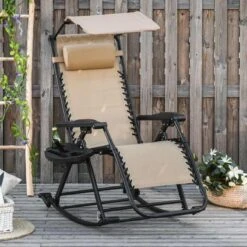 Outsunny Rocker Sun Lounger Chair - Beige - 84A-080V01CW