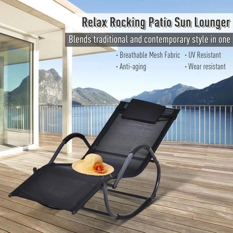 Outsunny Rocking Sun Lounger - Black - 84A-120V70BK - Image 4