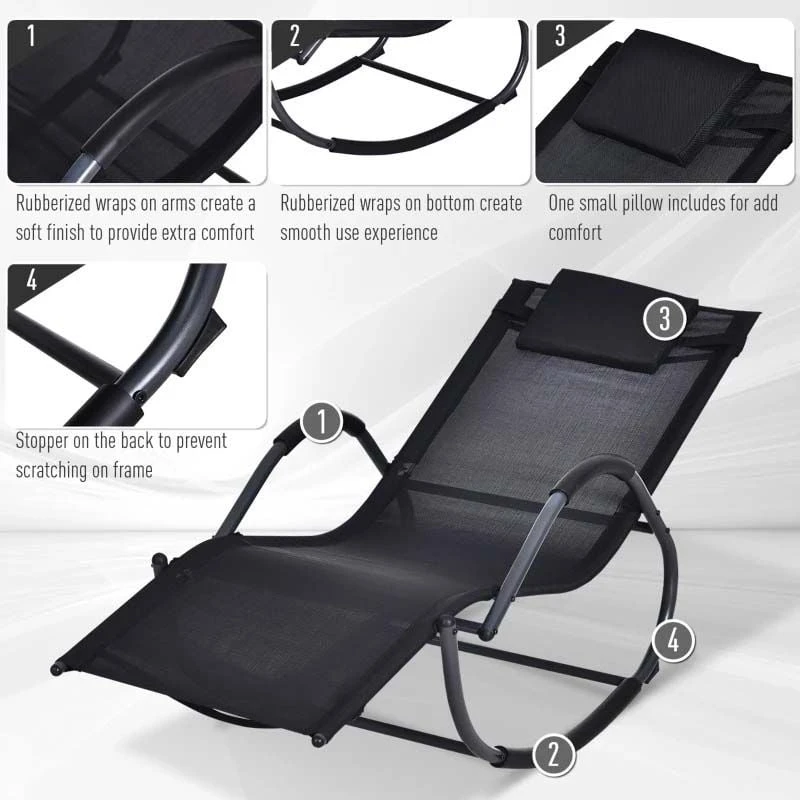 Outsunny Rocking Sun Lounger - Black - 84A-120V70BK - Image 5