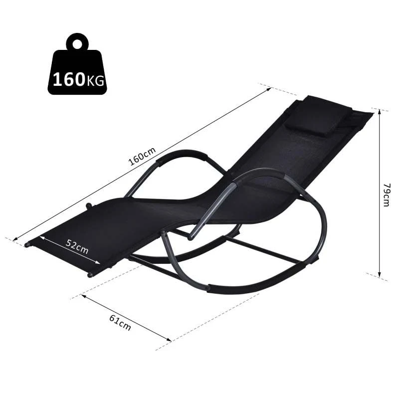 Outsunny Rocking Sun Lounger - Black - 84A-120V70BK - Image 3
