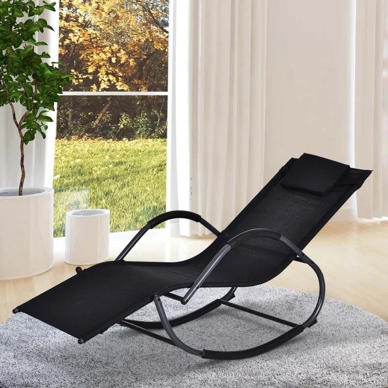 Outsunny Rocking Sun Lounger - Black - 84A-120V70BK - Image 8
