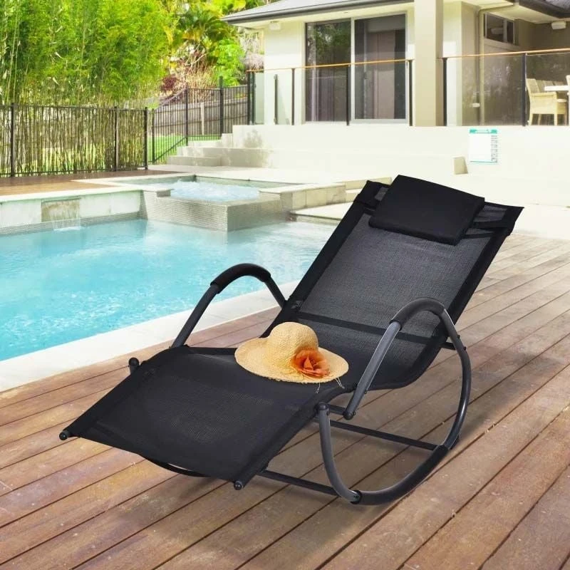 Outsunny Rocking Sun Lounger - Black - 84A-120V70BK