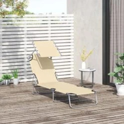 Outsunny Reclining Sun Lounger With Sun Shade - Beige - 84B-001BG