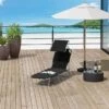 Outsunny Reclining Sun Lounger With Sun Shade - Black - 84B-001BK