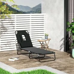 Outsunny Reclining Sun Lounger - Black - 84B-002BK