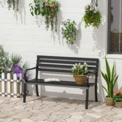 Outsunny 2 Seater Metal Garden Bench - Black - 84B-010