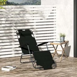 Outsunny Reclining Sun Lounger With Pillow - Black - 84B-043BK