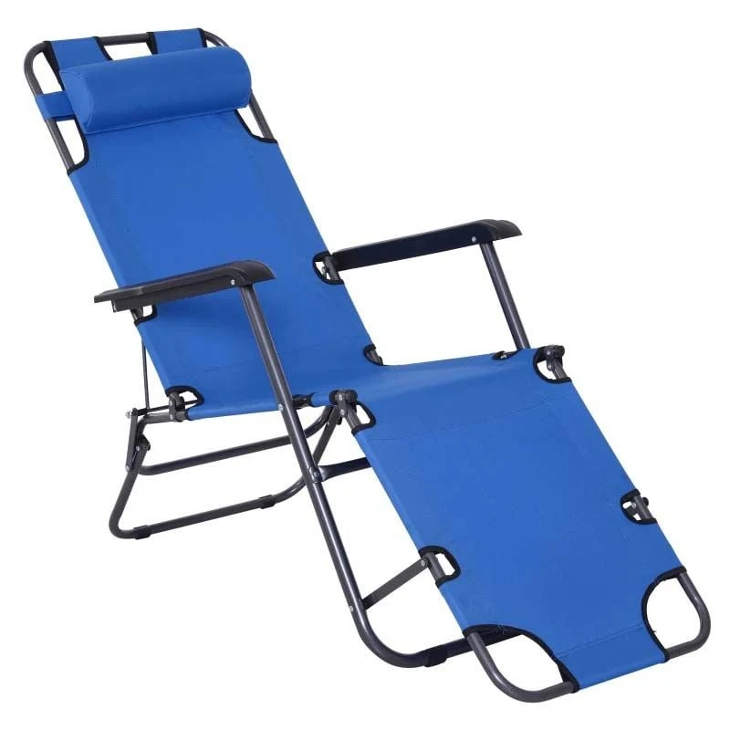 Outsunny Reclining Sun Lounger With Pillow - Blue - 84B-043BU - Image 2