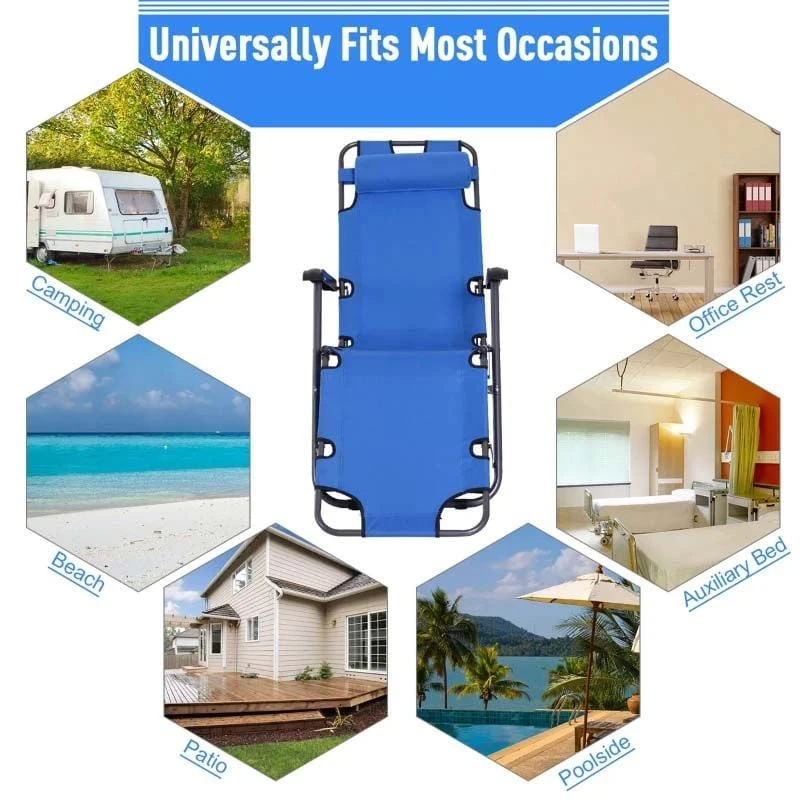 Outsunny Reclining Sun Lounger With Pillow - Blue - 84B-043BU - Image 7