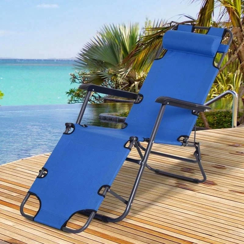 Outsunny Reclining Sun Lounger With Pillow - Blue - 84B-043BU - Image 8