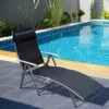 Outsunny Reclining Sun Lounger With Pillow - Black - 84B-184BK