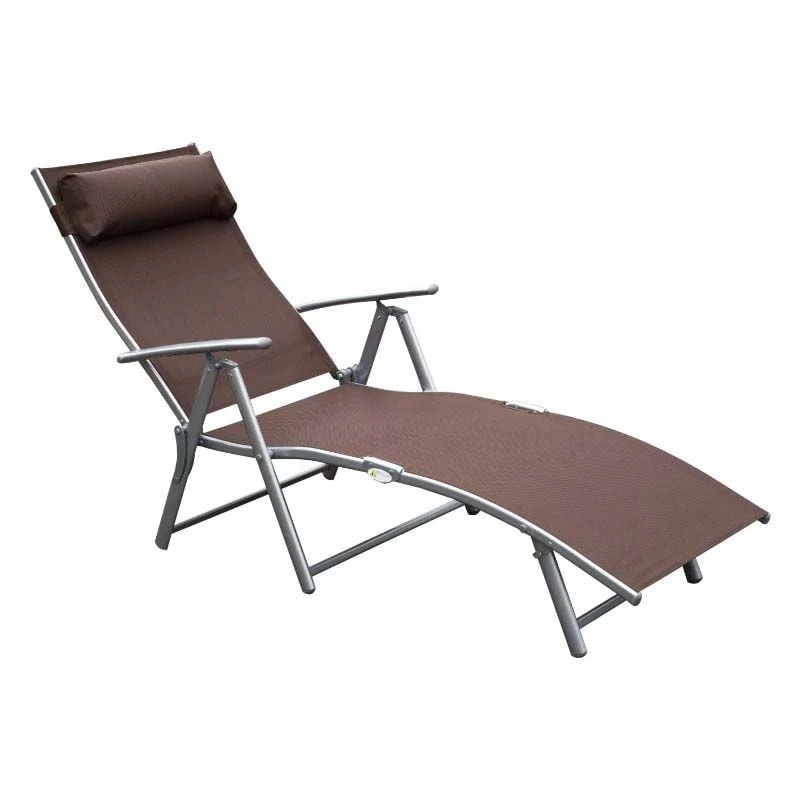 Outsunny Reclining Sun Lounger With Pillow - Brown - 84B-184BN - Image 2