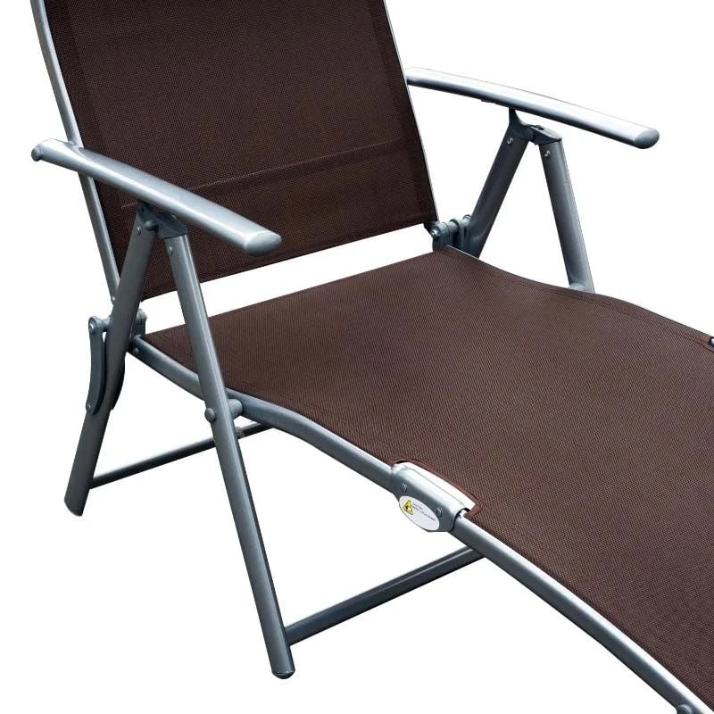 Outsunny Reclining Sun Lounger With Pillow - Brown - 84B-184BN - Image 5