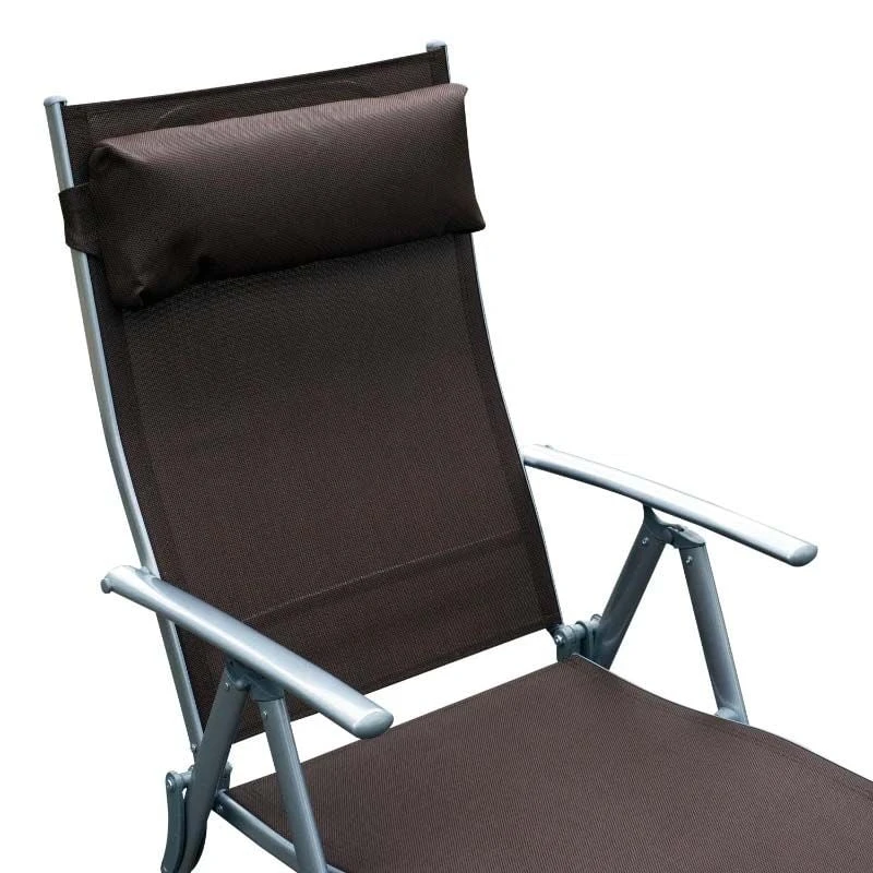 Outsunny Reclining Sun Lounger With Pillow - Brown - 84B-184BN - Image 6