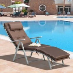 Outsunny Reclining Sun Lounger With Cushion - Brown - 84B-184V70BN