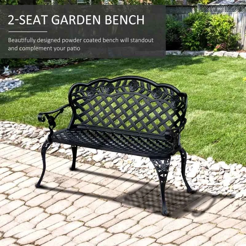 Outsunny Cast Aluminium Garden Bench - Black - 84B - 189 - Image 4